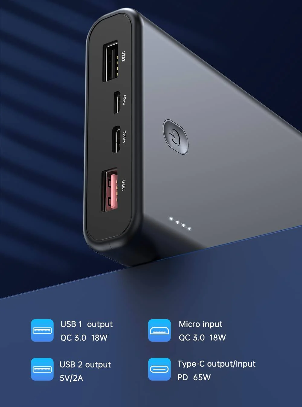 Power Bank 20000mah 65W Schnellladung USB C Tri-Outport - Image 8